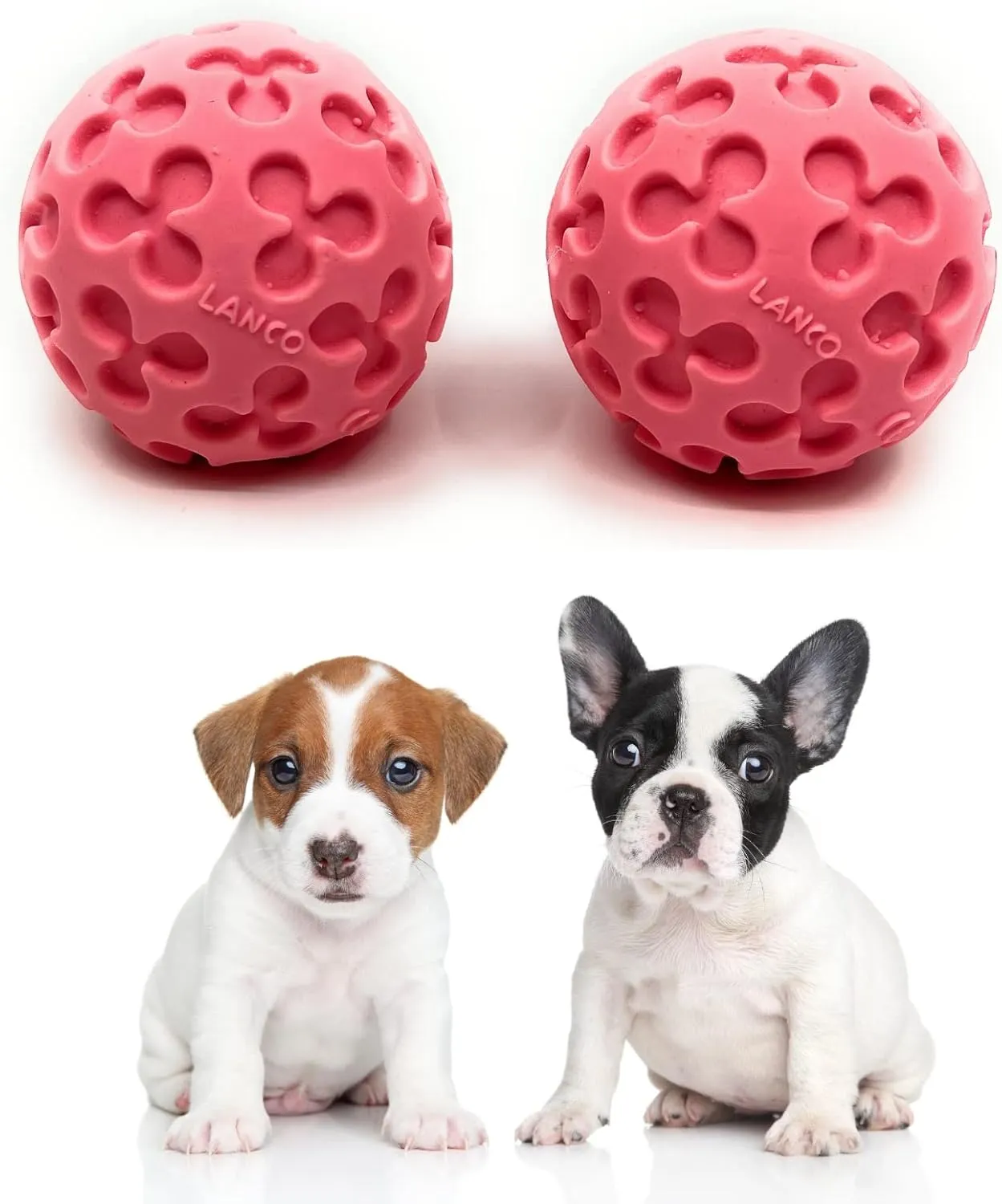 Small Ball Dog Toy - 100% Natural Rubber (Latex) - Soft Squeaky Dog Toy - Small Dogs Puppies - Indoor Play - Free from Harmful Chemicals - Small (2.35") - Set of 2 Pink