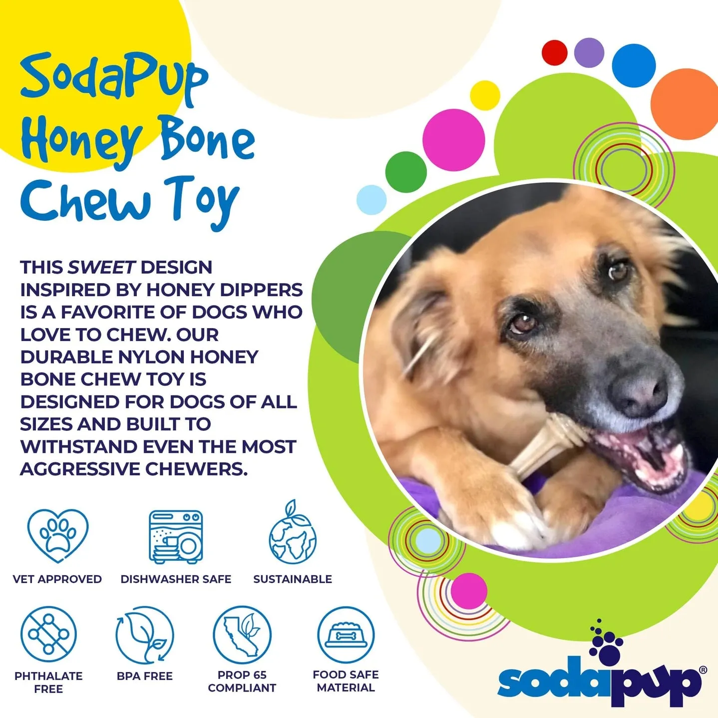 Sodapup Honey Bone Ultra Durable Nylon Dog Chew Toy for Aggressive Chewers