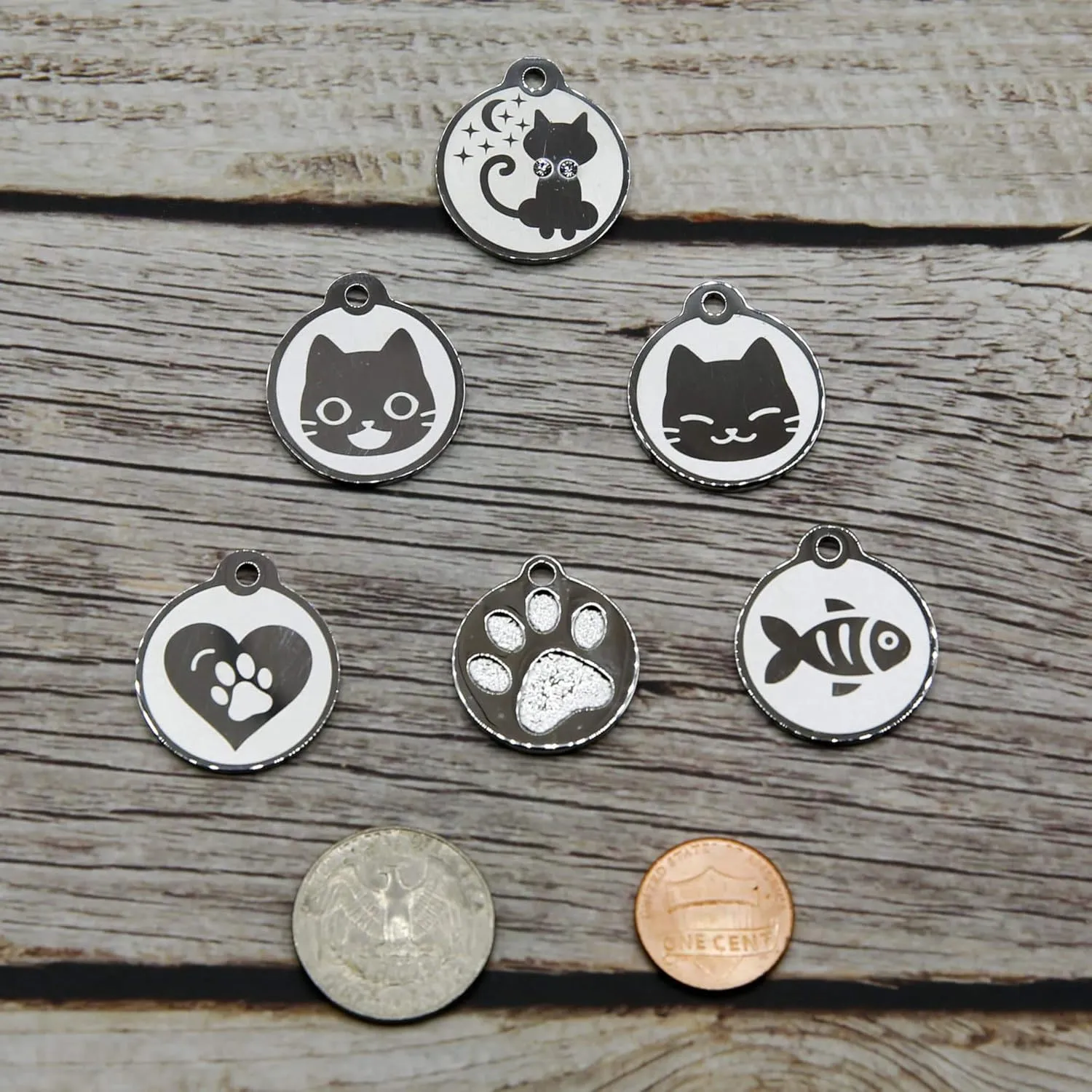Stainless Steel Cat ID Tags - Engraved Personalized Cat Tags includes up to 4 Lines of Text with Round Heart Shape