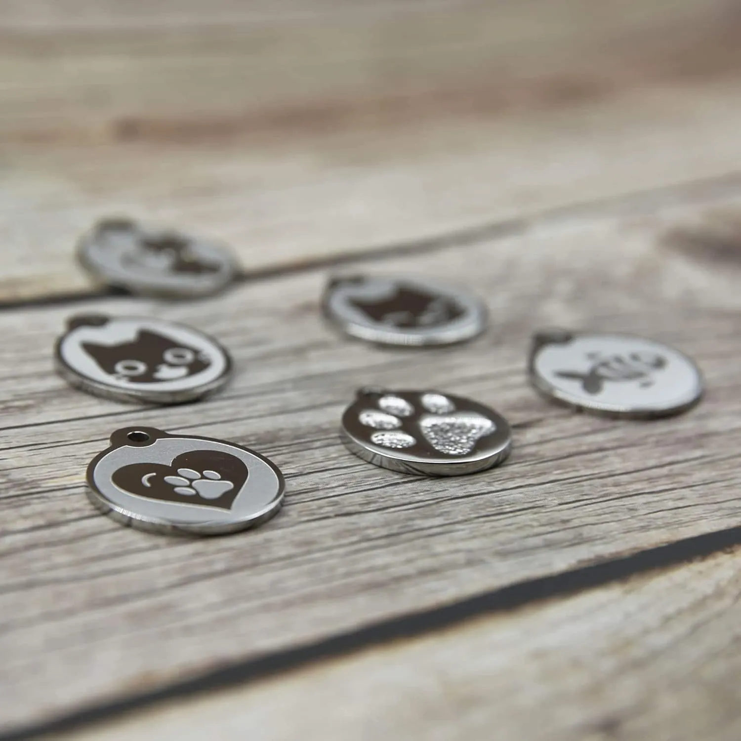 Stainless Steel Cat ID Tags - Engraved Personalized Cat Tags includes up to 4 Lines of Text with Round Heart Shape
