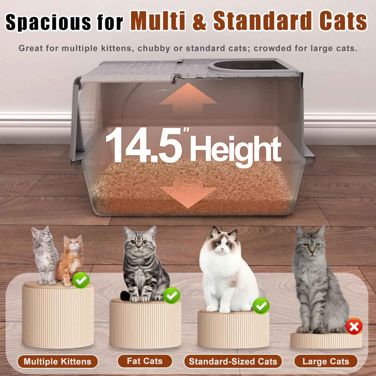 Stainless Steel Cat Litter Box with Lid, 180 Flip Top XL Enclosed Litter Box with Trapping Mat & Metal Scoop, Front Top Dual Entry Steel Extra Large Cat Litter Pan