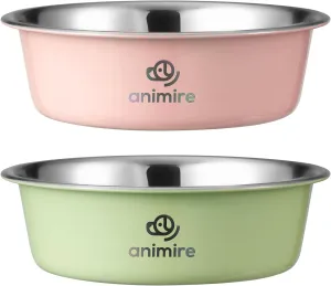 Stainless Steel Metal Dog Bowl Set of 2, Animire Nonslip Dog Water and Food Bowl, Easy to Clean, Each Holds 3.8 Cup