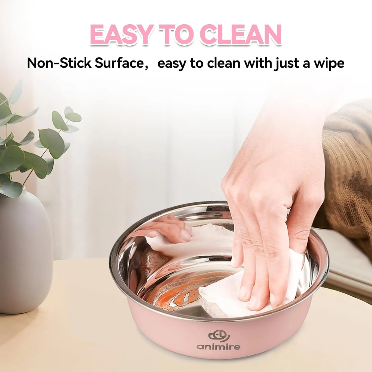 Stainless Steel Metal Dog Bowl Set of 2, Animire Nonslip Dog Water and Food Bowl, Easy to Clean, Each Holds 3.8 Cup