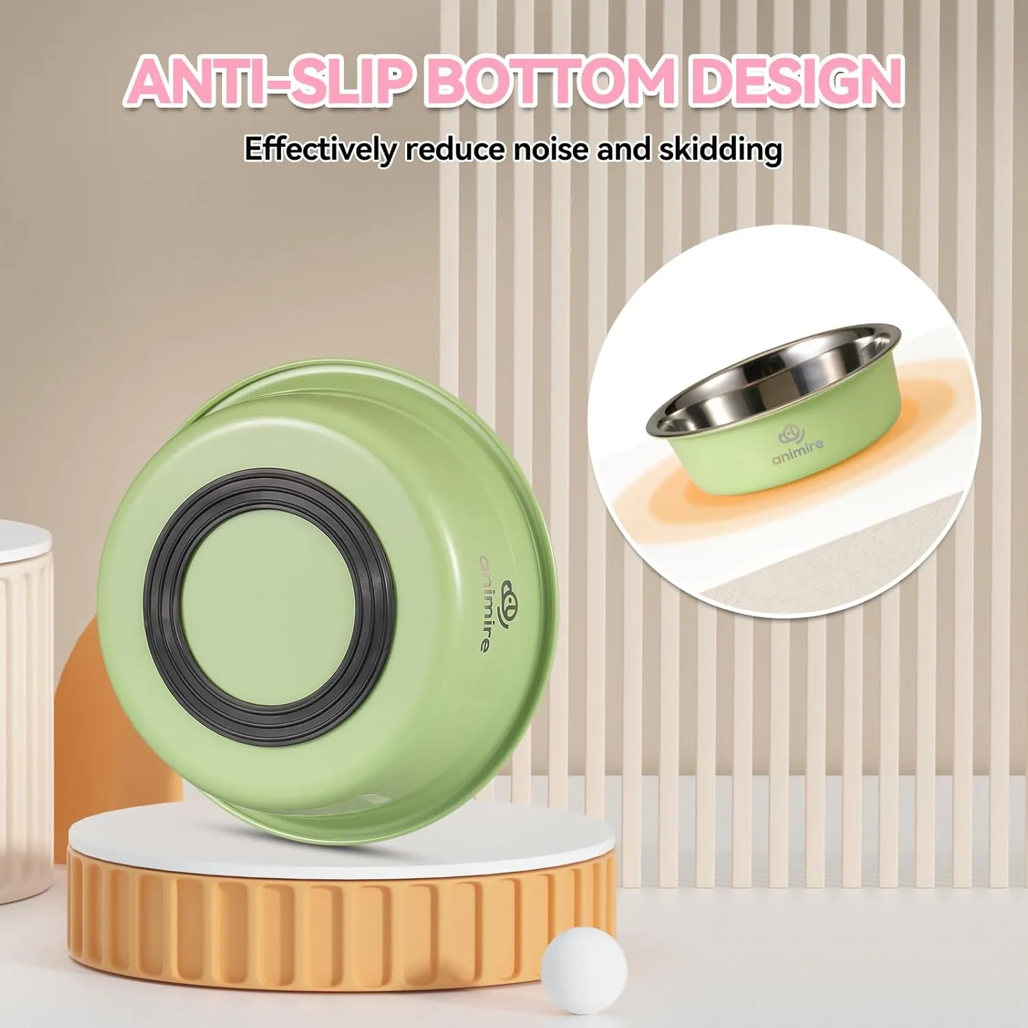 Stainless Steel Metal Dog Bowl Set of 2, Animire Nonslip Dog Water and Food Bowl, Easy to Clean, Each Holds 3.8 Cup
