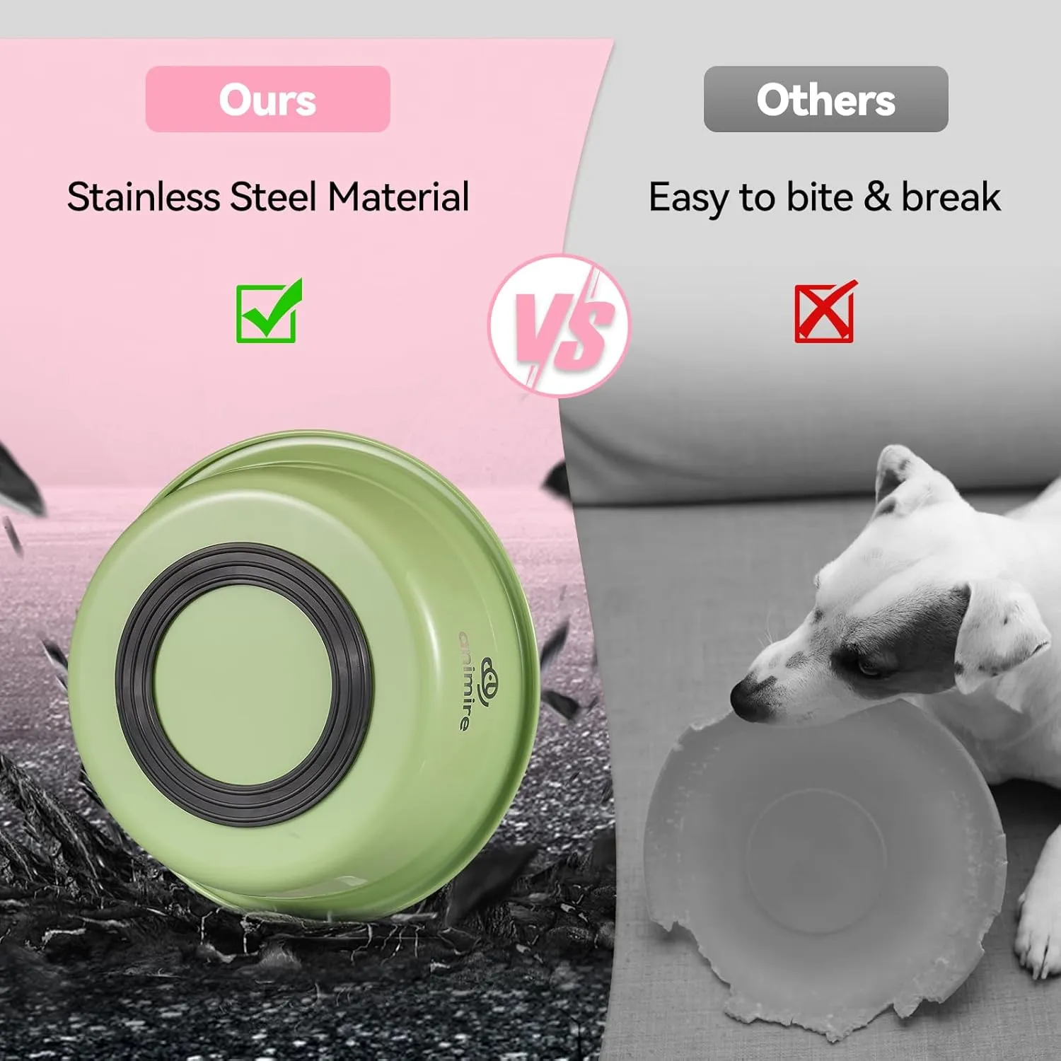 Stainless Steel Metal Dog Bowl Set of 2, Animire Nonslip Dog Water and Food Bowl, Easy to Clean, Each Holds 3.8 Cup