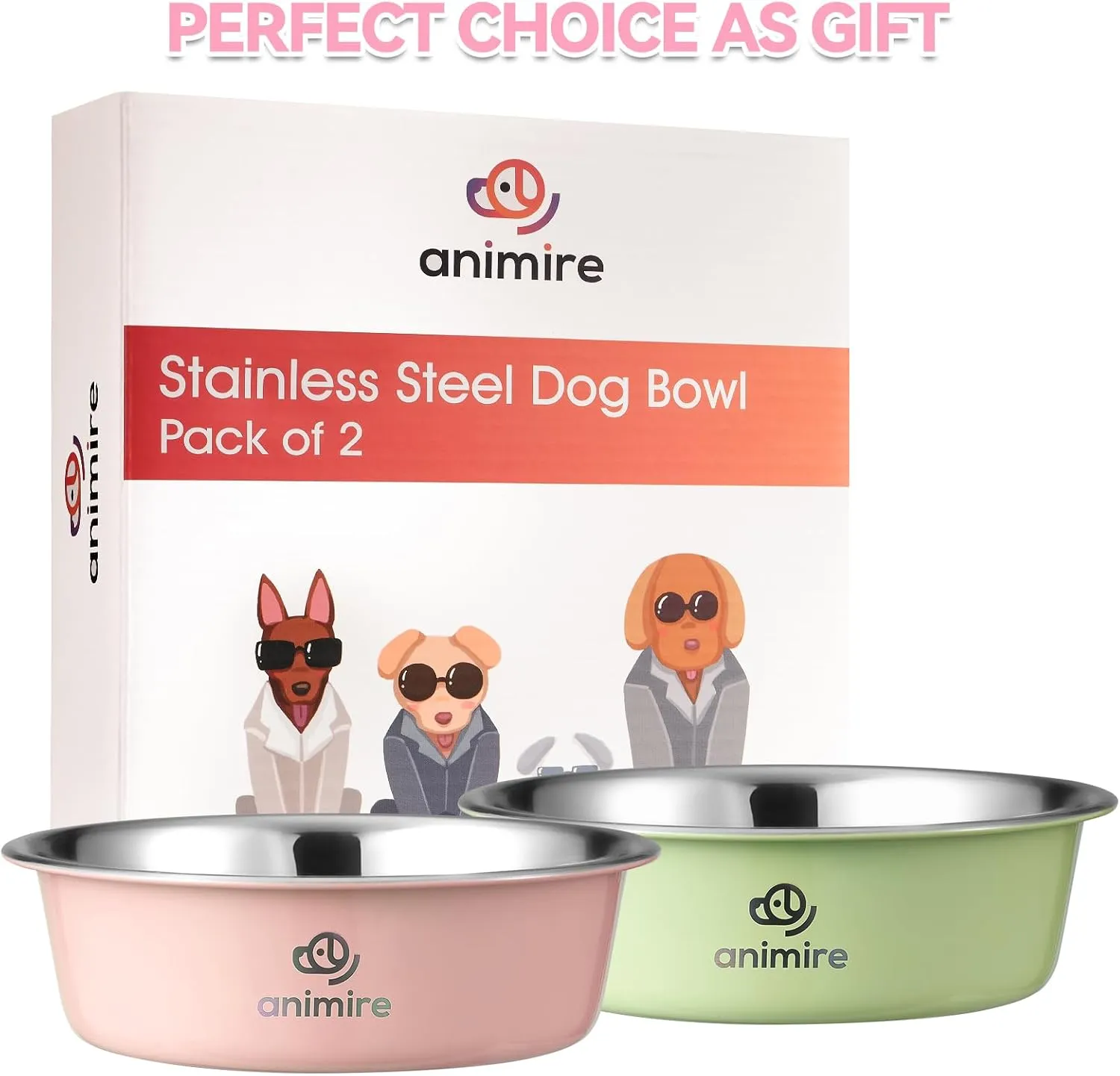 Stainless Steel Metal Dog Bowl Set of 2, Animire Nonslip Dog Water and Food Bowl, Easy to Clean, Each Holds 3.8 Cup