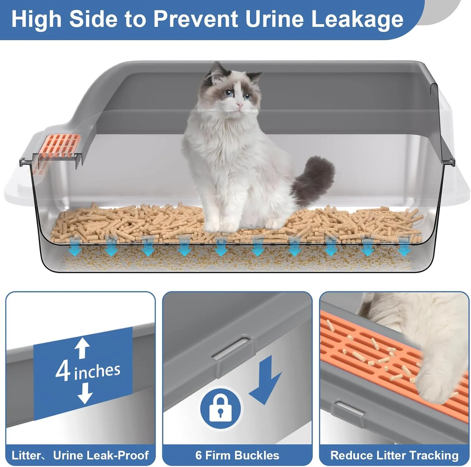Stainless Steel Sifting Litter Box with Lid, Large Sifting Cat Litter Box for Pine Pellets & Small Cats, Metal Pellet Sifter Litter Pan System for Odor Control,Sifting Box Liners & Metal Scoop