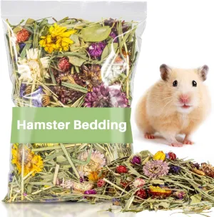 Sukh 150G Hamster Bedding - Flowers & Herbs Odor Control Dwarf Gerbil Robo Katy Habitat Decor Hamster Forage Gerbils Mice Lemmings Degus or Other Small-Sized Pets