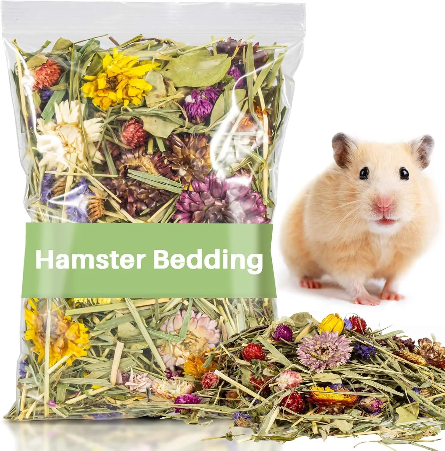 Sukh 150G Hamster Bedding - Flowers & Herbs Odor Control Dwarf Gerbil Robo Katy Habitat Decor Hamster Forage Gerbils Mice Lemmings Degus or Other Small-Sized Pets