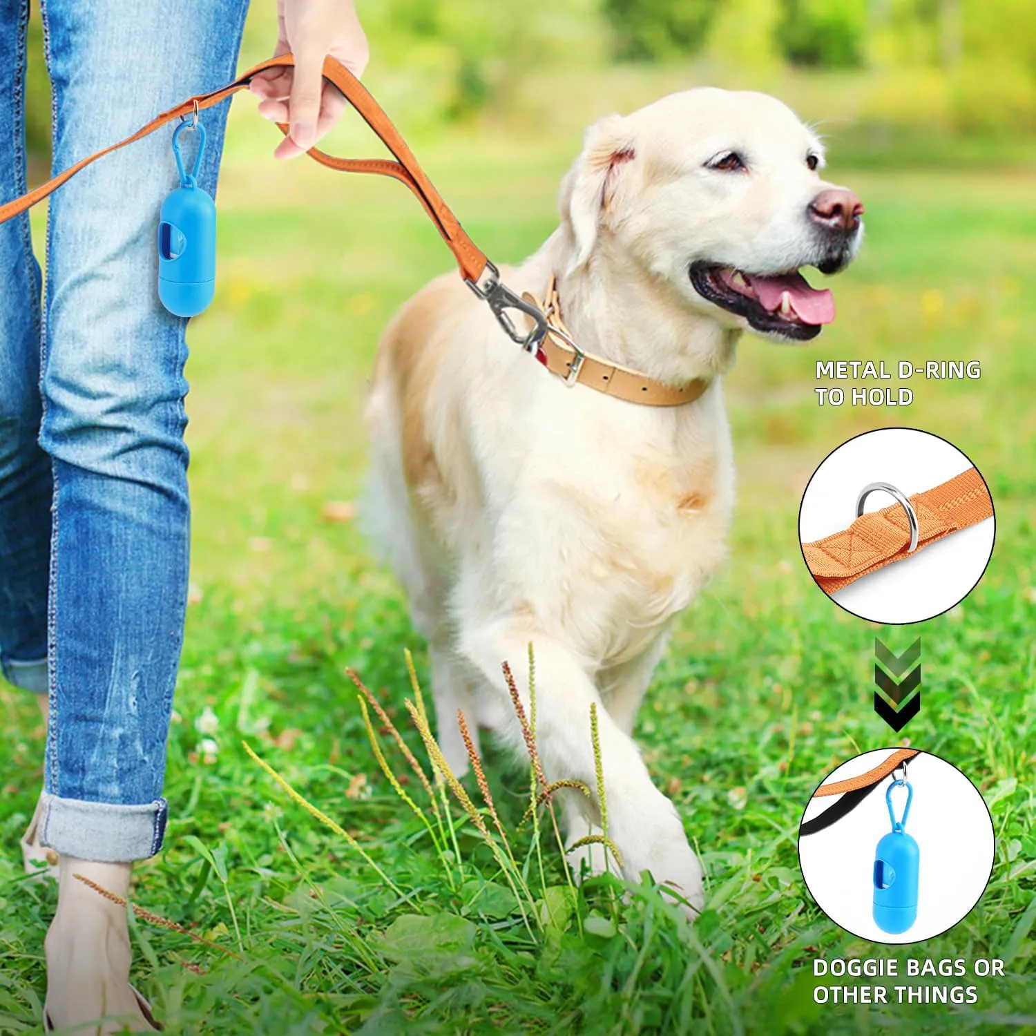 Tactical Heavy Duty Dog Leash,5-6.7FT Shock Absorbing Bungee Dog Leash with 2 Padded Handle,No Pull Dog Leash with Car Seatbelt and Reflective Strip for Medium Large Dogs (Orange)