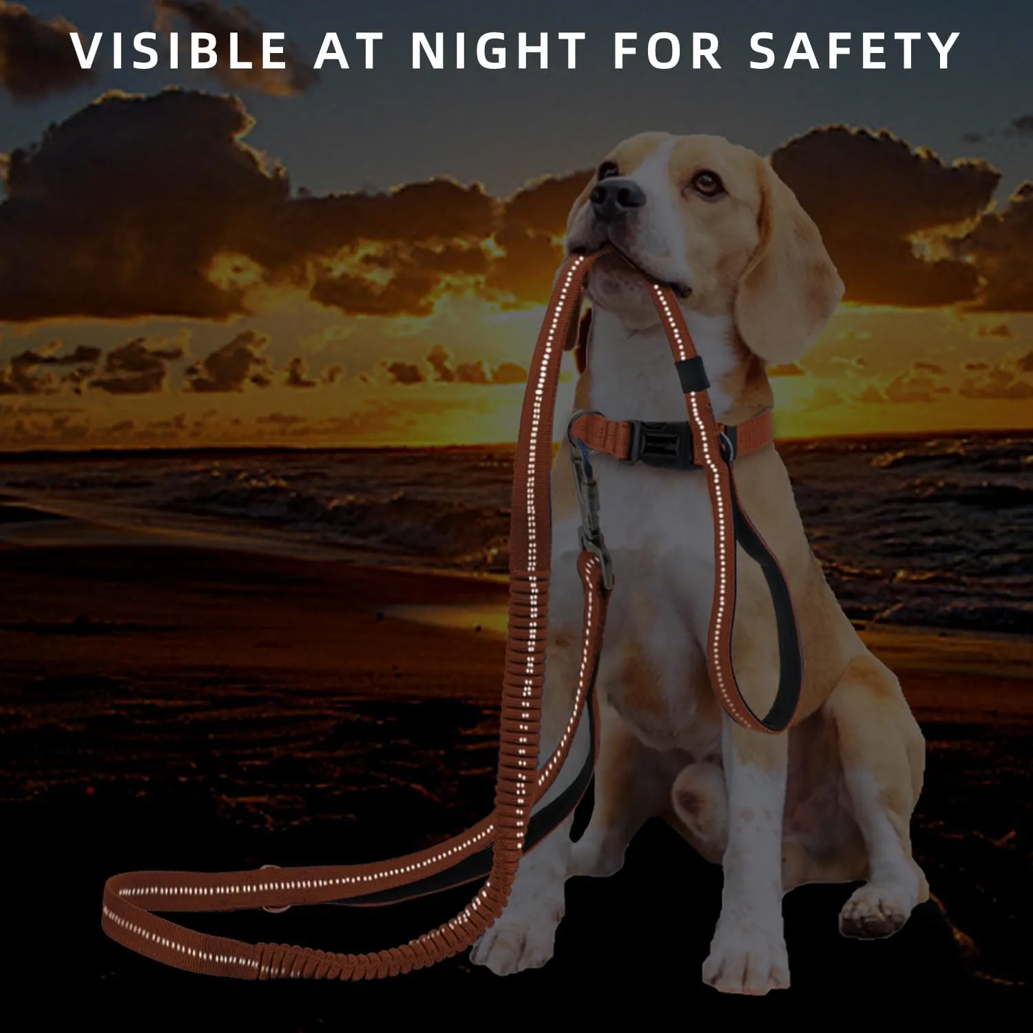 Tactical Heavy Duty Dog Leash,5-6.7FT Shock Absorbing Bungee Dog Leash with 2 Padded Handle,No Pull Dog Leash with Car Seatbelt and Reflective Strip for Medium Large Dogs (Orange)
