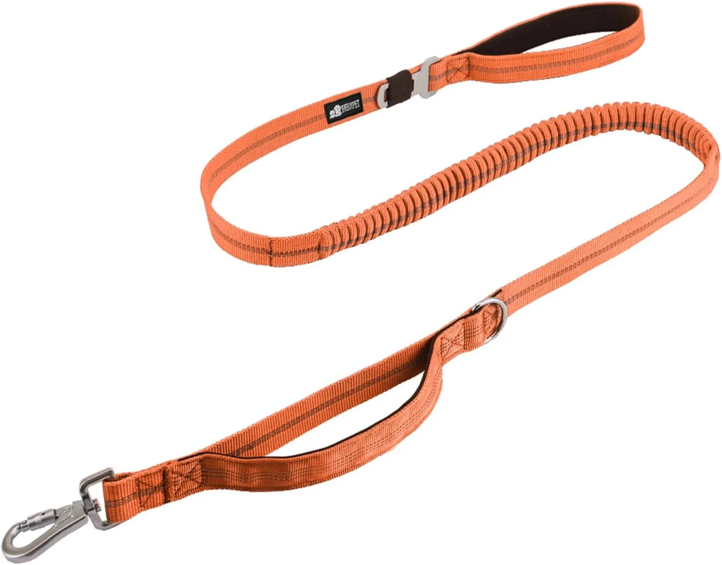 Tactical Heavy Duty Dog Leash,5-6.7FT Shock Absorbing Bungee Dog Leash with 2 Padded Handle,No Pull Dog Leash with Car Seatbelt and Reflective Strip for Medium Large Dogs (Orange)
