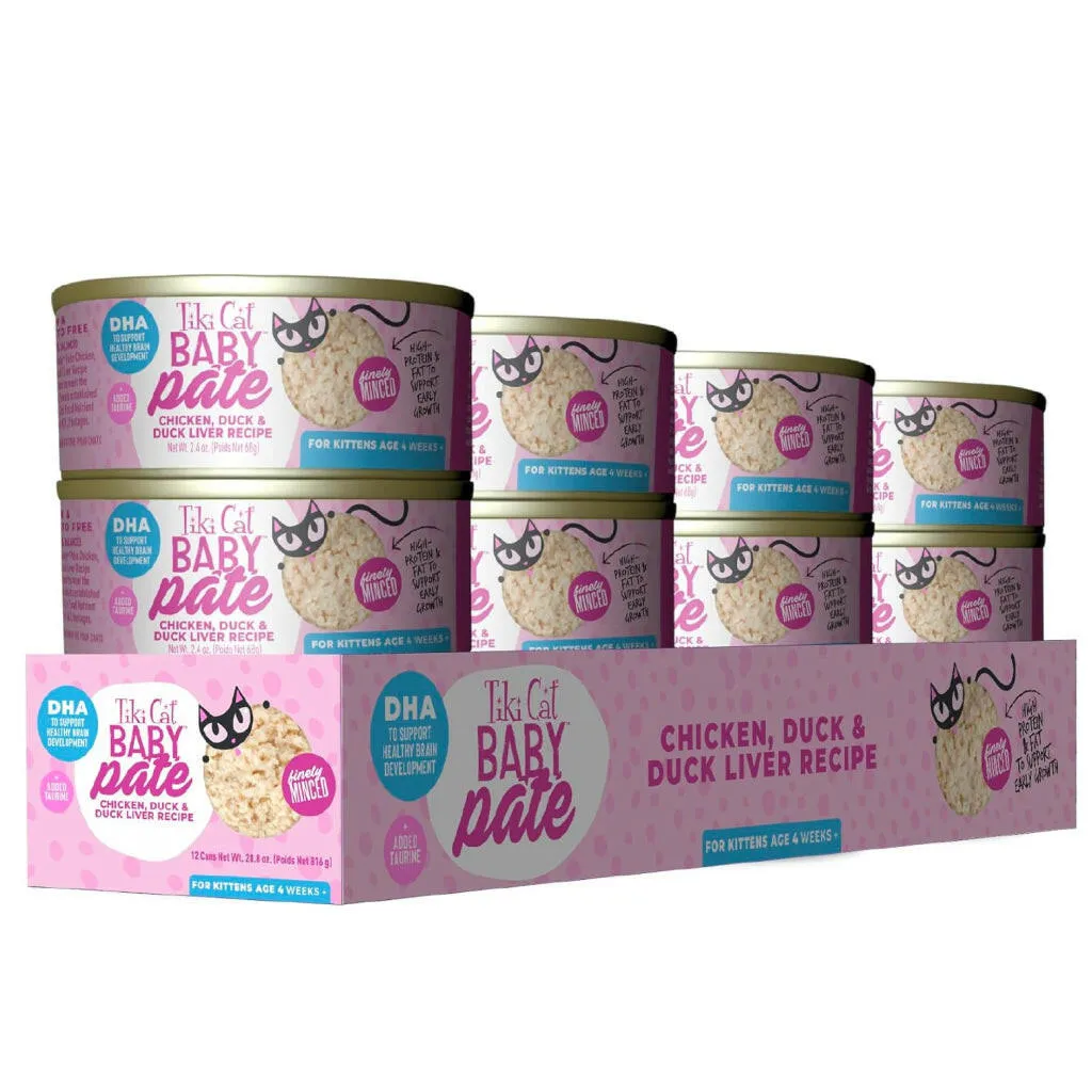 Tiki Cat Baby Duck & Duck Liver Pate Grain-Free Wet Food For Kittens (2.4 oz x 12 cans)