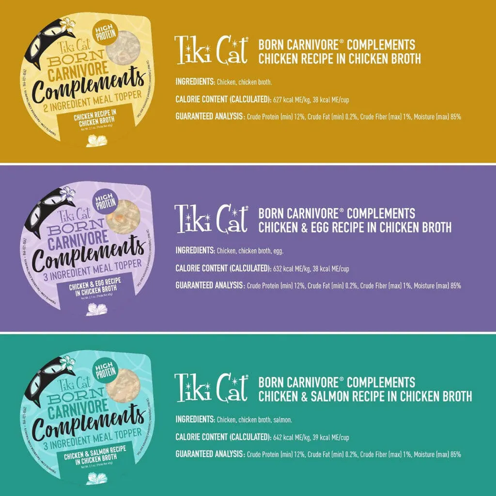 Tiki Cat Born Carnivore Complements Grain-Free Wet Food Topper For Cats Variety Pack (2.1 oz x 10 Pouch)