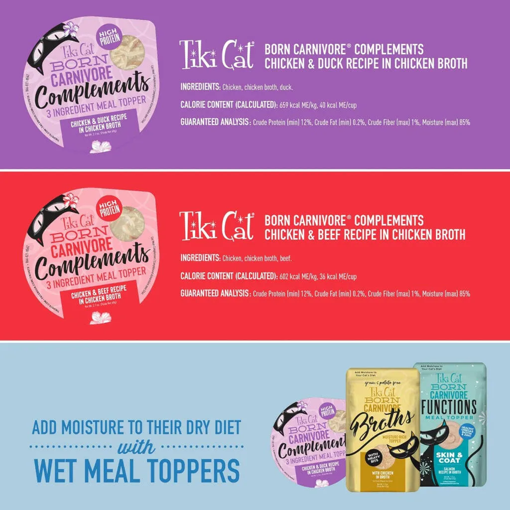 Tiki Cat Born Carnivore Complements Grain-Free Wet Food Topper For Cats Variety Pack (2.1 oz x 10 Pouch)