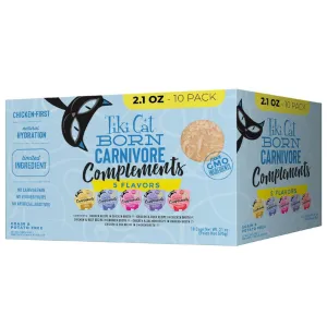 Tiki Cat Born Carnivore Complements Grain-Free Wet Food Topper For Cats Variety Pack (2.1 oz x 10 Pouch)