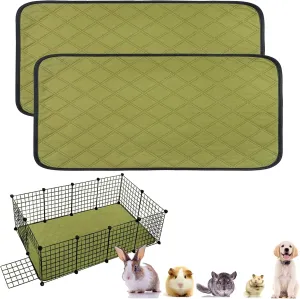 Washable Guinea Pig Cage Liners 2 Pack 47 x 24 Super Absorbent Reusable Green Guinea Pig Pee Pads Anti Slip Waterproof Small Animal Cages Bedding for Hedgehog Rabbit Hamster Rat Puppies