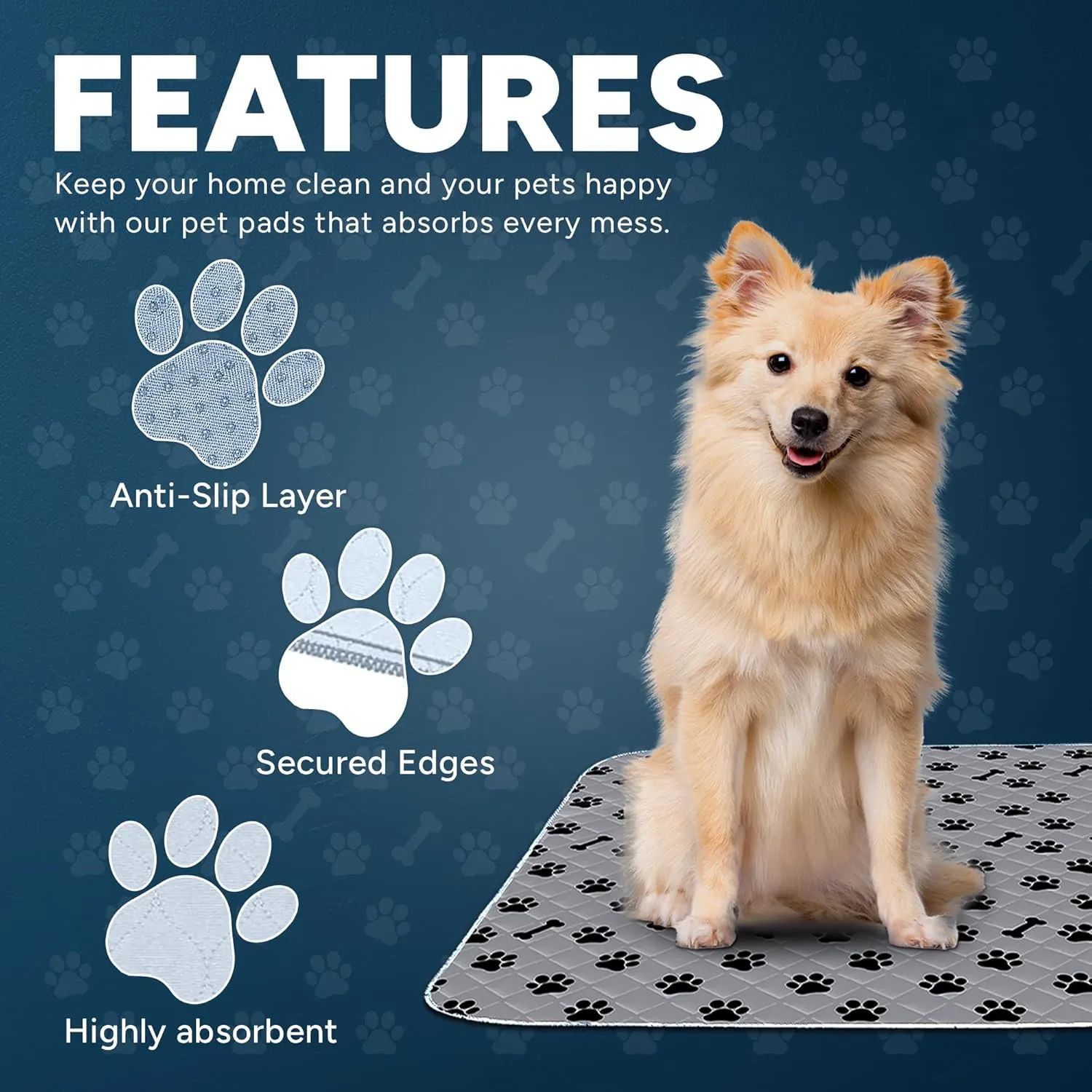 Washable Pee Pads for Dogs, 1 Pack Large 36"x41" Super Absorbent Dog Training Pads,100% Waterproof Non-Slip Dog Pads for Whelping, Reusable Puppy Pads to Protect Your Floor
