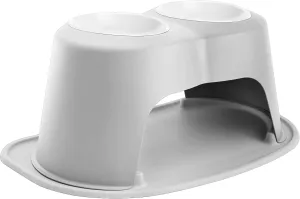 WeatherTech Double High Pet Feeding System w/Plastic Dog/Cat Bowls - 10" High Stand Light Grey (PDHC6410LGLG)