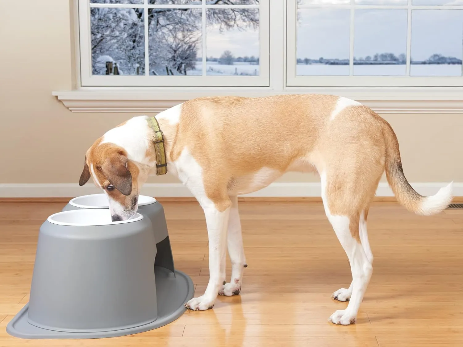 WeatherTech Double High Pet Feeding System w/Plastic Dog/Cat Bowls - 10" High Stand Light Grey (PDHC6410LGLG)