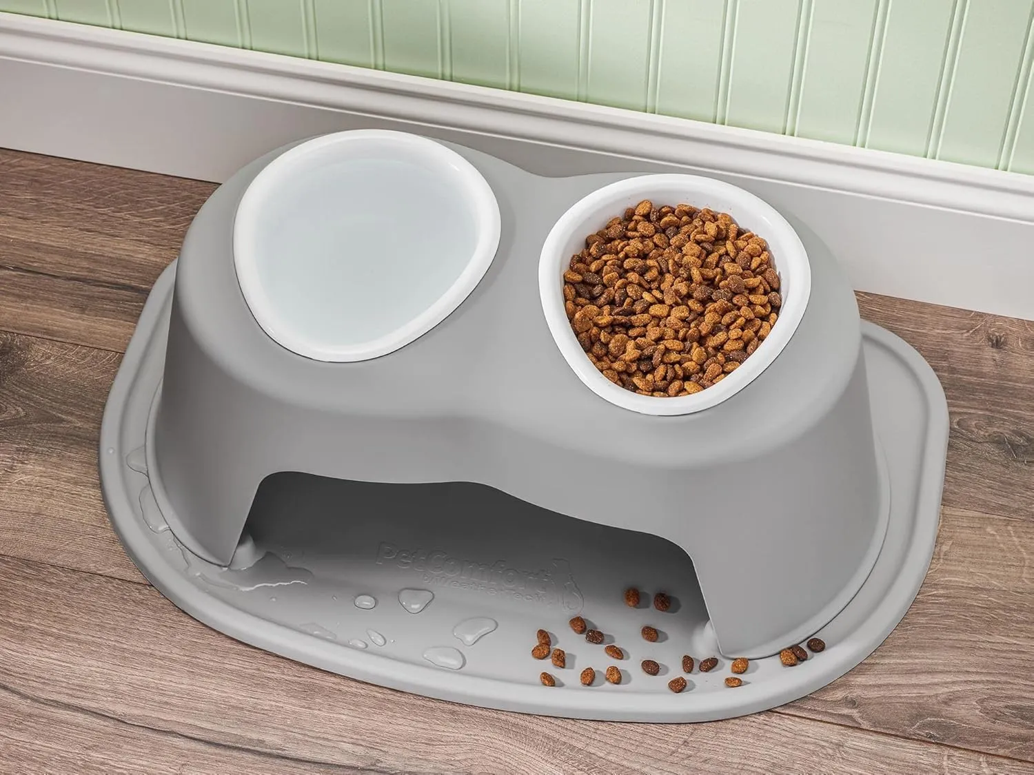 WeatherTech Double High Pet Feeding System w/Plastic Dog/Cat Bowls - 10" High Stand Light Grey (PDHC6410LGLG)
