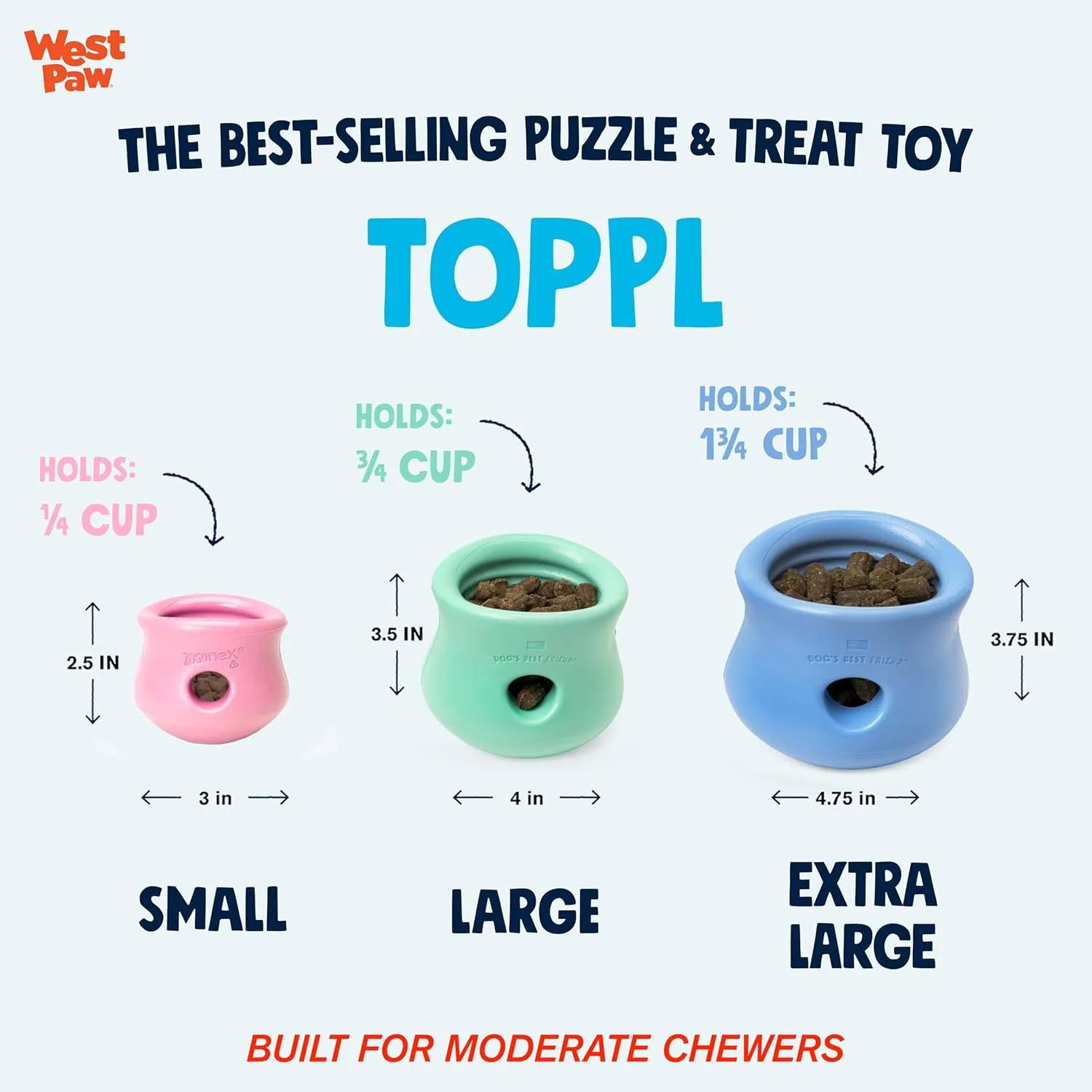 WEST PAW Zogoflex Limited Edition Toppl Treat Dispensing Dog Toy Puzzle  Interactive Chew Toys for Dogs  Dog Toy for Moderate Chewers, Fetch, Catch  Holds Kibble, Treats, Large 4", Bubblegum