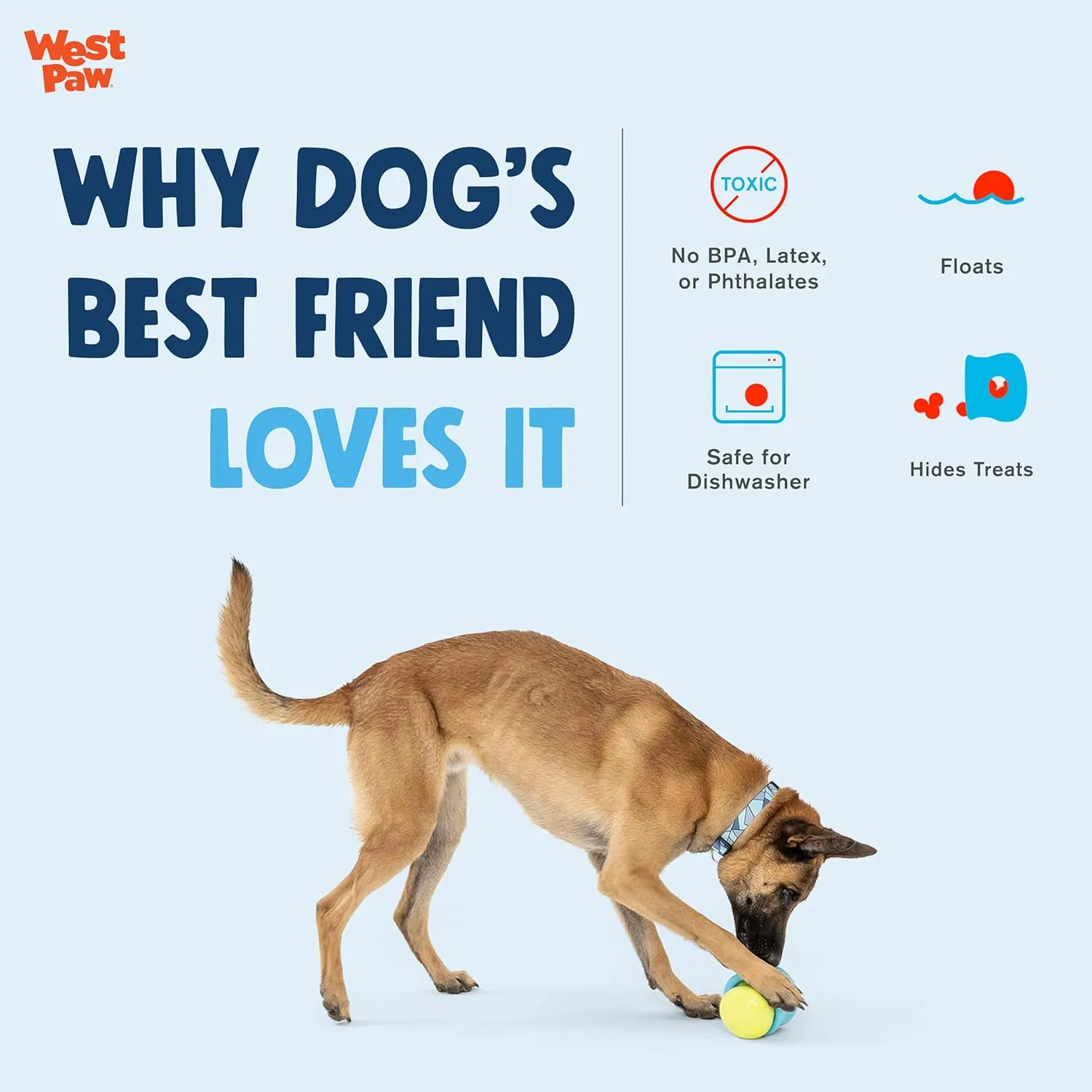 WEST PAW Zogoflex Limited Edition Toppl Treat Dispensing Dog Toy Puzzle  Interactive Chew Toys for Dogs  Dog Toy for Moderate Chewers, Fetch, Catch  Holds Kibble, Treats, Large 4", Bubblegum