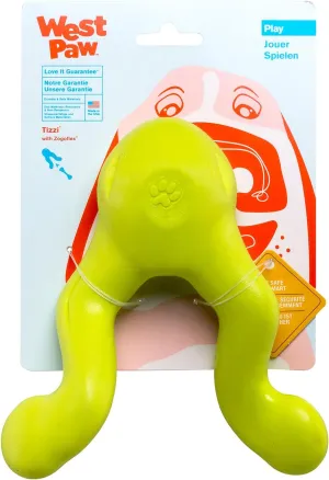 WEST PAW Zogoflex Tizzi Treat Dispensing Dog Toy  Interactive Play Toy for Dogs, Puppies  Floatable, High-Flying Toys for Fetch, Catch, Tug of War, Recyclable, Dishwasher Safe, Large, Granny Smith