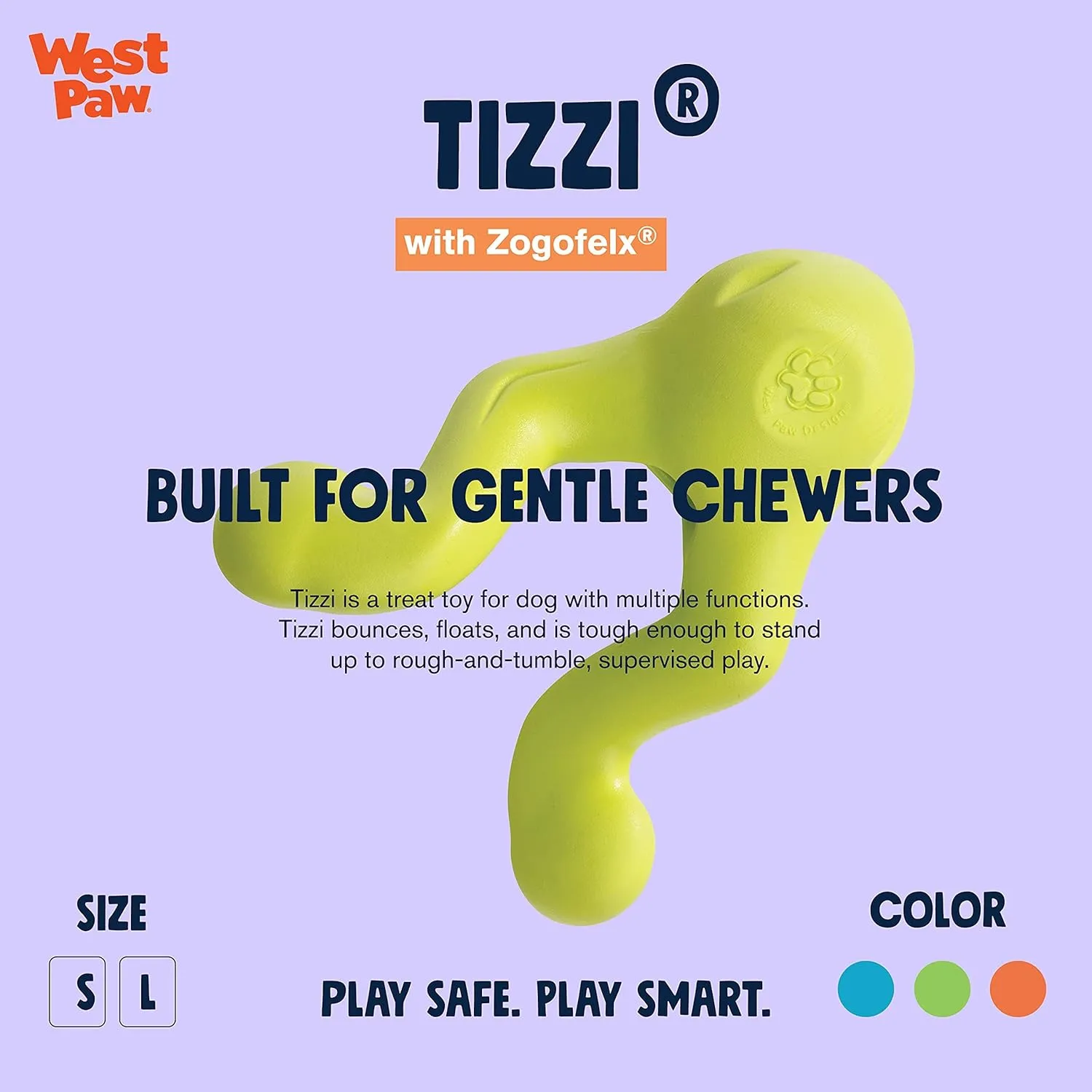 WEST PAW Zogoflex Tizzi Treat Dispensing Dog Toy  Interactive Play Toy for Dogs, Puppies  Floatable, High-Flying Toys for Fetch, Catch, Tug of War, Recyclable, Dishwasher Safe, Large, Granny Smith