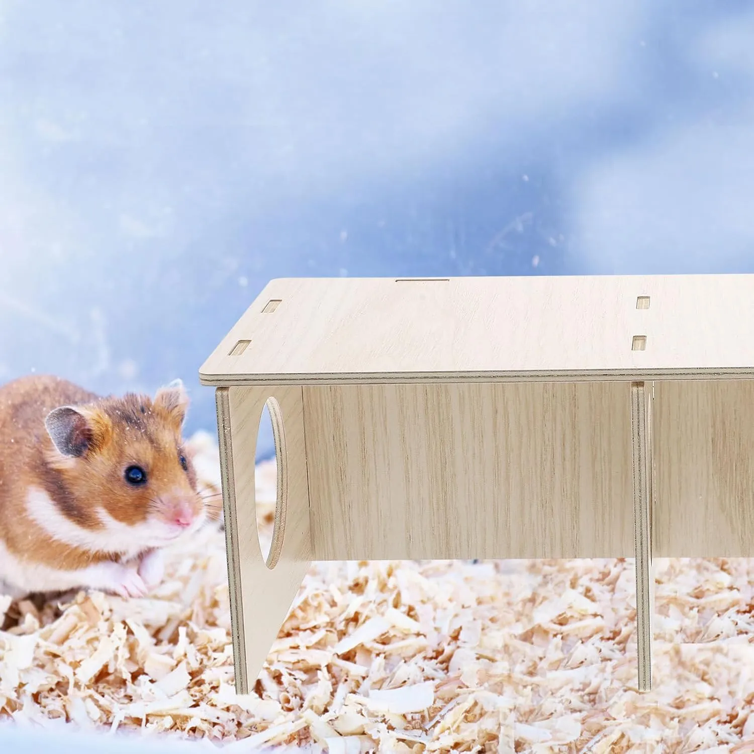 Wooden Hamster Secret Peep Shed 2-Chamber Hideout & Tunnel Exploring Toys Dwarf Hamster-