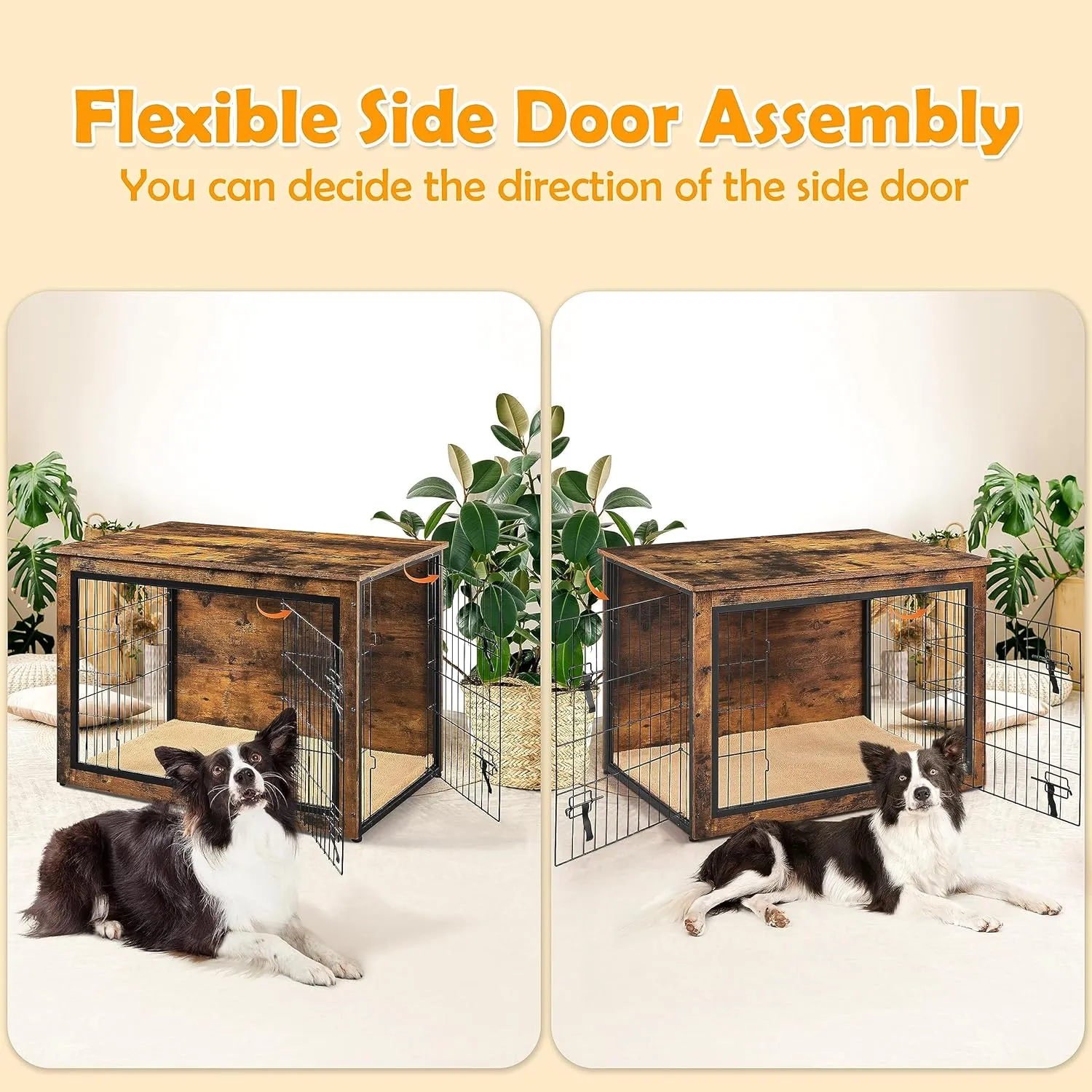 Yaheetech 40'' Dog Crate Furniture with Cushion Wooden Dog Crate with Double Doors/Adjustable Feet Side End Table for Small/Medium Dogs