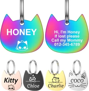 YEHANTI Cat Tags Personalized Pet ID Tag, Stainless Steel Cat Collar with Name Tag, Double Sided Engraving Pet Tags for Cats Kitten Kitty with Lovely Icons