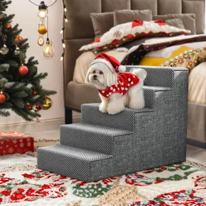 YITAHOME 5-Tier Dog Steps for Beds and Couches 24" H, Non-Slip Foam Pet Stairs with Washable Cover, PP Support Boards for Small and Senior Dogs (Gray, 30" L x 16" W)