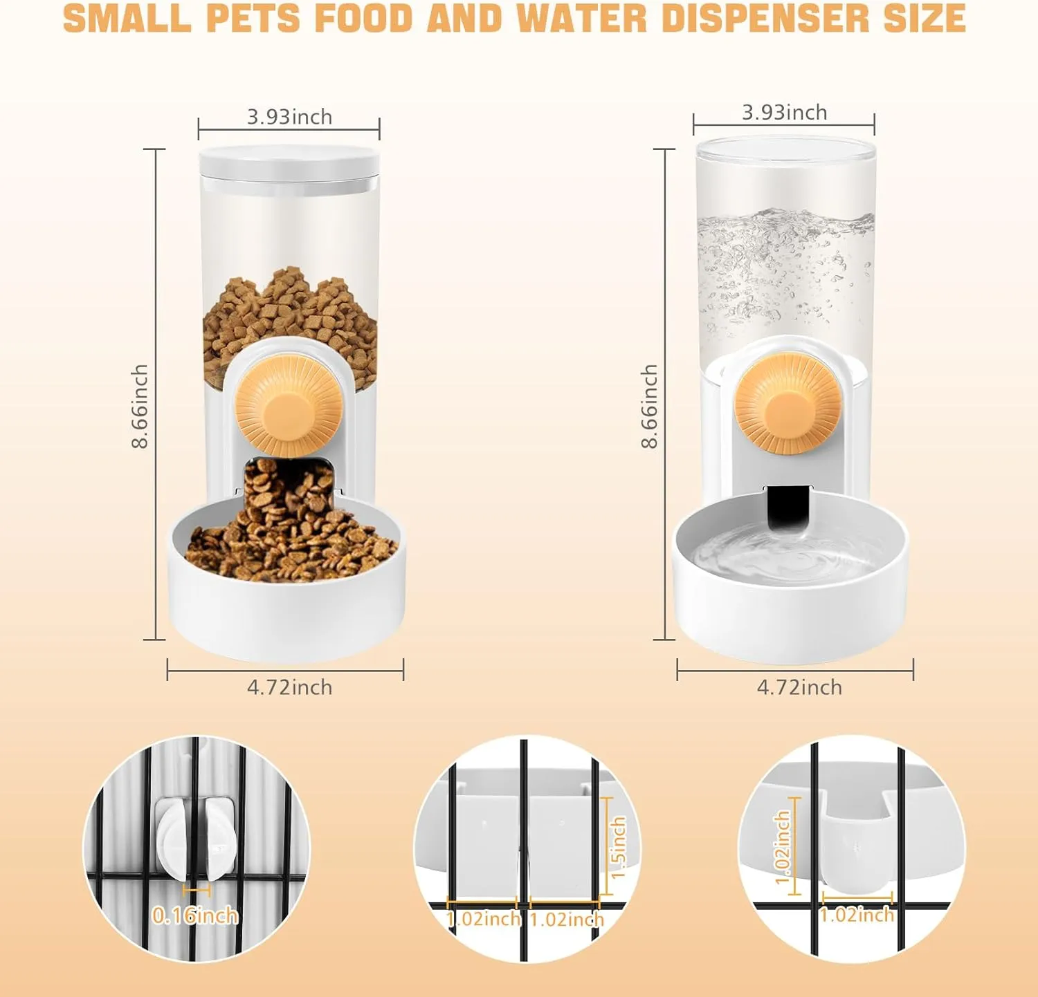 Yummy Sam Hanging Cage Automatic Small Pet Food Bowl Water Bottle Dispenser, 1L Auto Gravity Pet Feeder and Waterer Set Kennel Feeding Station Crate Feeder Dish for Puppy Cats Rabbit Ferret (White)